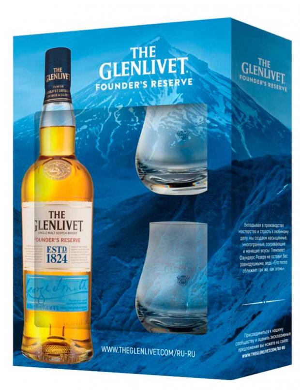 

Виски The Glenlivet Founder's Reserve в подарочной упаковке с двумя стаканами Шотландия, 0,7 л