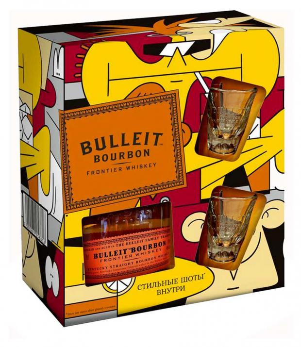 

Виски Bulleit Bourbon в подарочной упаковке с двумя шотами США, 0,7 л