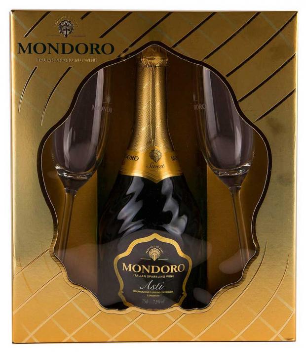 

Игристое вино Mondoro Asti с двумя бокалами в подарочной упаковке белое сладкое Италия, 0,75 л