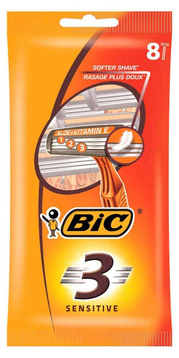 Бритвы одноразовые мужские Bic для чувствительной кожи с тремя лезвиями 8 шт 254₽