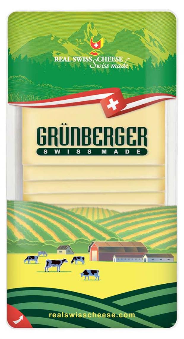 

Сыр твердый Real Swiss Cheese Грюнбергер нарезка 50%, 125 г