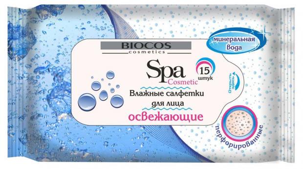 

Влажные салфетки BioCos SPA Cosmetic для лица освежающие, 15 шт
