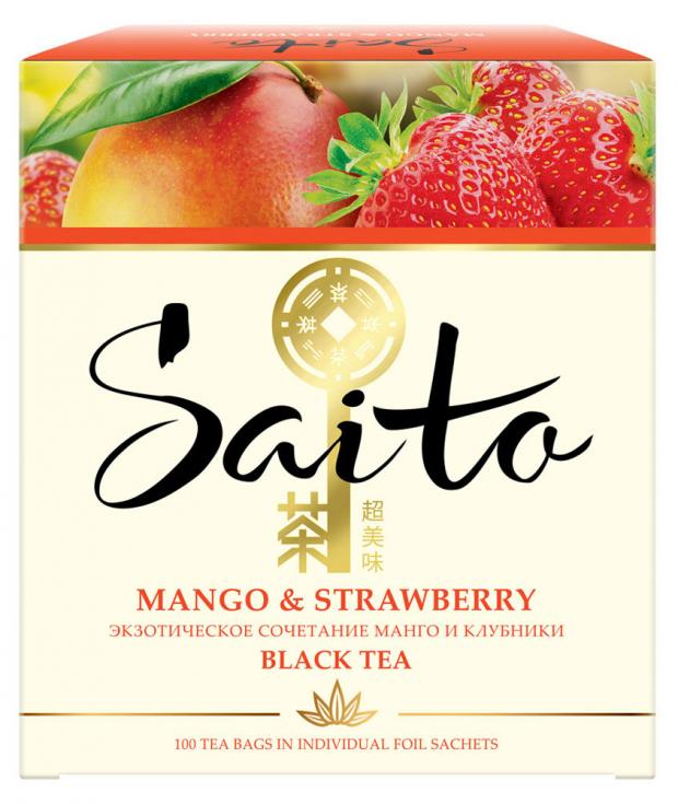 

Чай черный Saito манго и клубника в пакетах, 100Х1,5 г