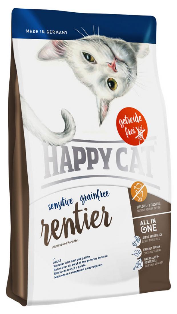 

Сухой корм для кошек Happy Cat Sensitive Grainfree Rentier с чувствительным пищеварением мясо оленя с говядиной и картофелем, 1,4 кг