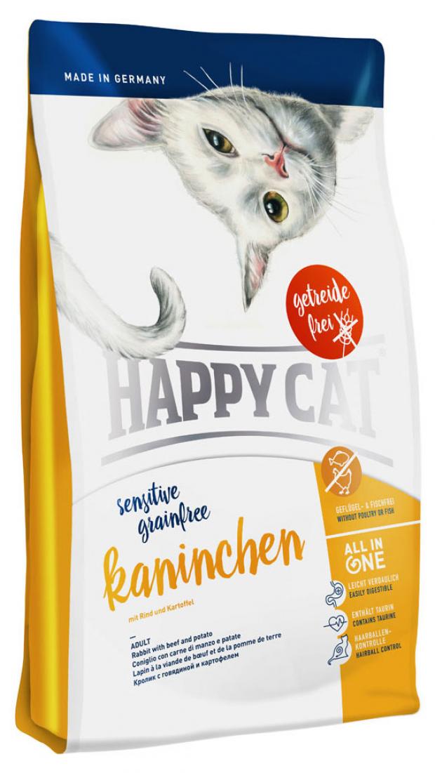 

Сухой корм для кошек Happy Cat Sensitive Grainfree Kaninchen с чувствительным пищеварением кролик с говядиной и картофелем, 1,4 кг