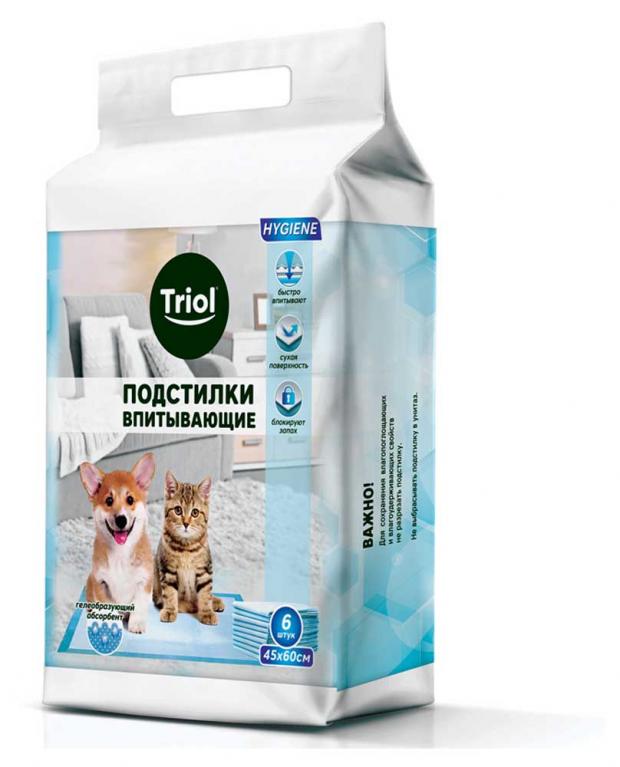 Подстилки для туалета Triol впитывающие 45х60 см 6 шт 125₽