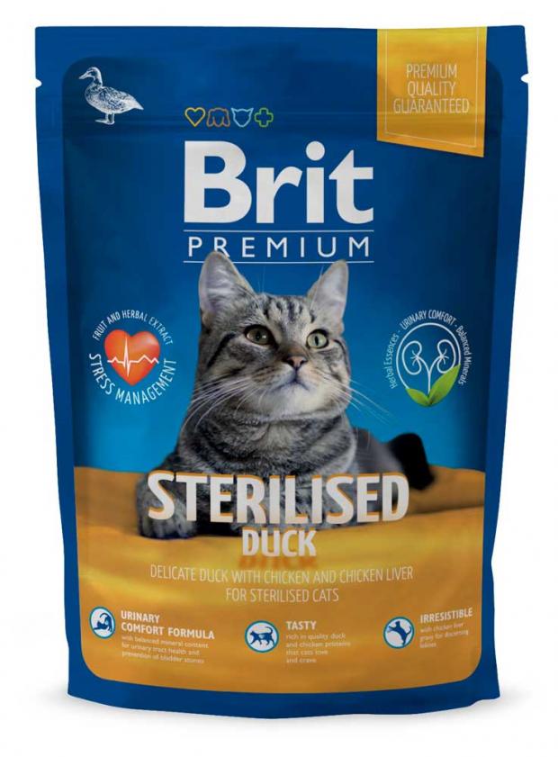 

Сухой корм для кастрированных котов и стерилизованных кошек Brit Premium Утка курица и куриная печень, 1,5 кг