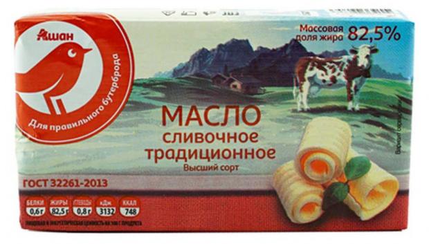 

Масло сливочное АШАН Традиционное 82,5%, 180 г