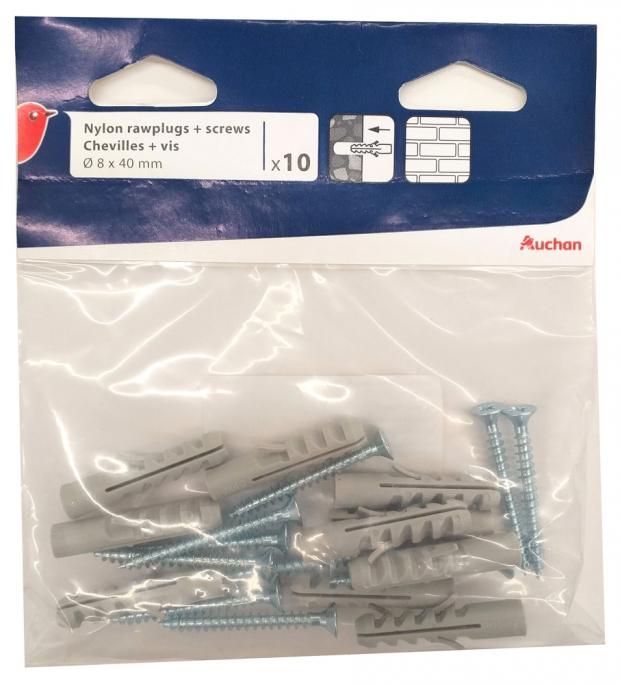 Дюбели нейлоновые шурупы АШАН 8х40 10 шт 61₽