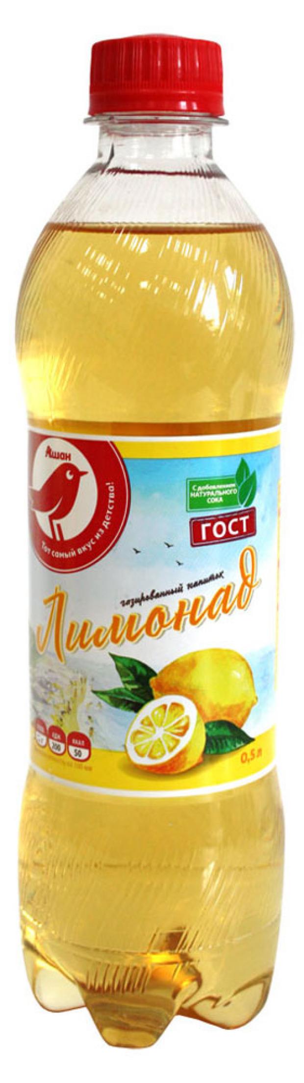 Напиток сильногазированный АШАН Лимонад безалкогольный 500 мл 24₽