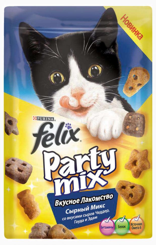 

Лакомство для кошек Felix Party Mix Сырный микс чеддер гауда и эдам, 60 г