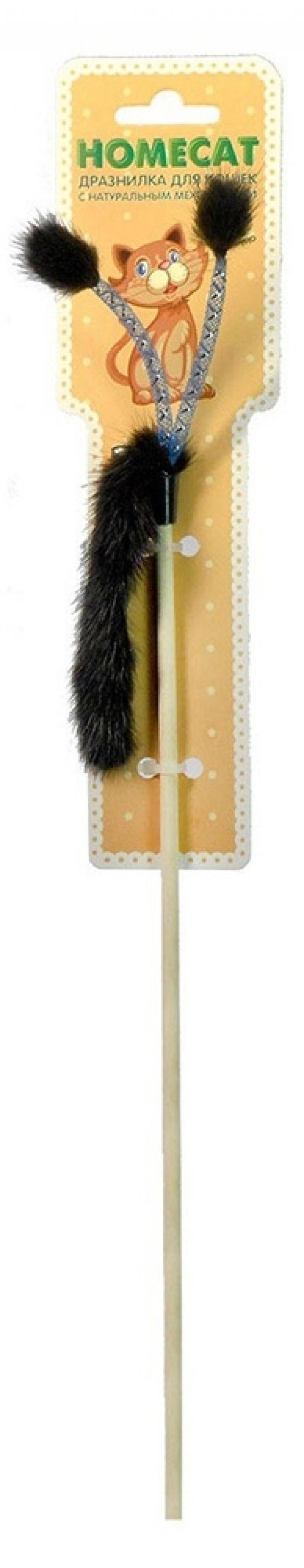 Игрушка для кошек HOMECAT удочка-дразнилка с помпоном и хвостиком из норки 124₽