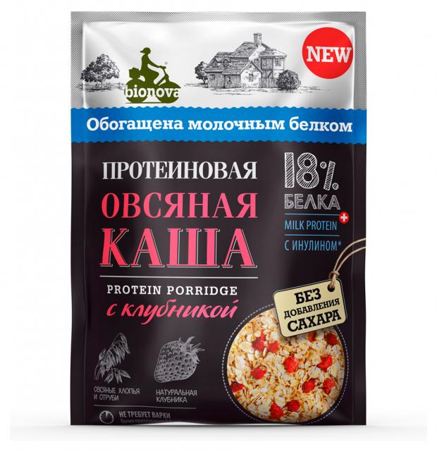 Каша овсяная bionova протеиновая с клубникой 18 40 г 52₽