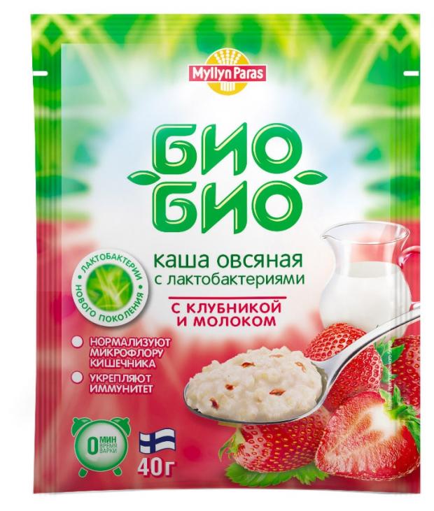 Каша овсяная Myllyn Paras БИО-БИО с клубникой и молоком 40 г 26₽
