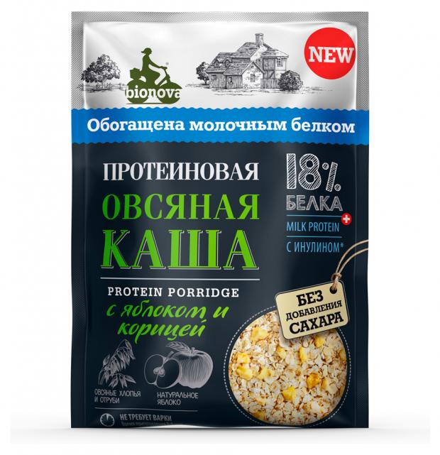 Каша овсяная bionova протеиновая с яблоком и корицей 18 40 г 52₽
