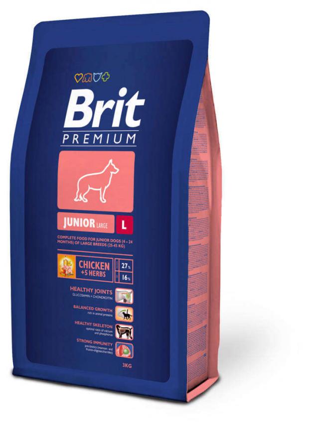 Сухой корм для щенков и молодых собак Brit Premium Junior L курица 3 кг 917₽