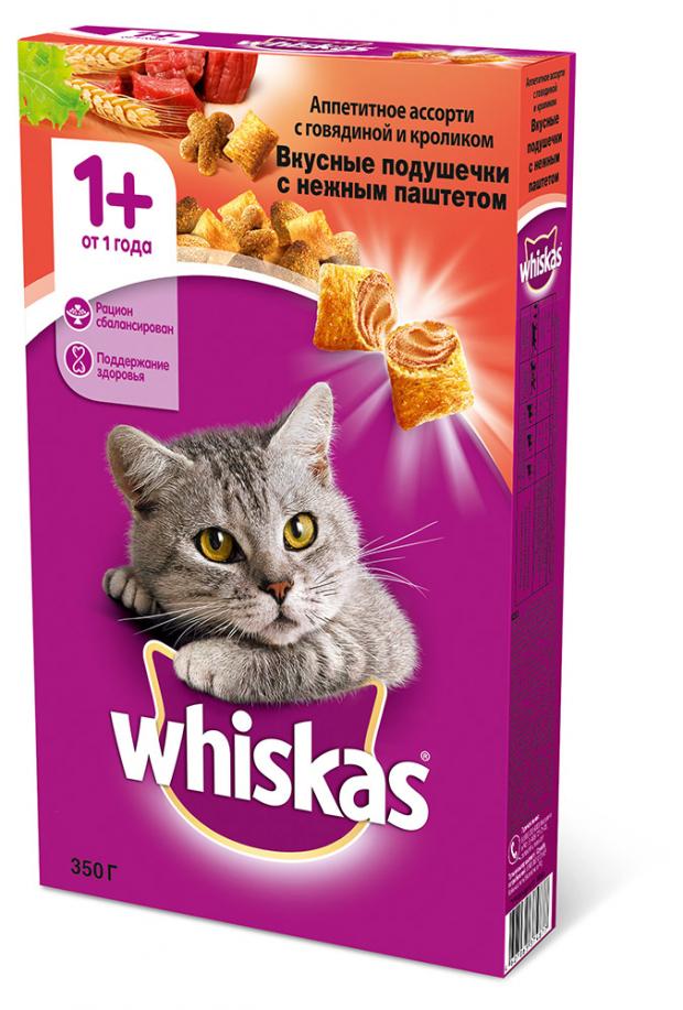 Сухой корм для кошек Whiskas для взрослых пород с говядиной и кроликом 350 г 99₽