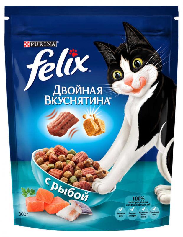 Сухой корм Felix Двойная вкуснятина с рыбой для домашних пород 300 г 89₽