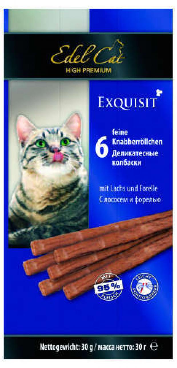 

Лакомство для кошек Edel Cat деликатесные колбаски с лососем и форелью, 6х5 г