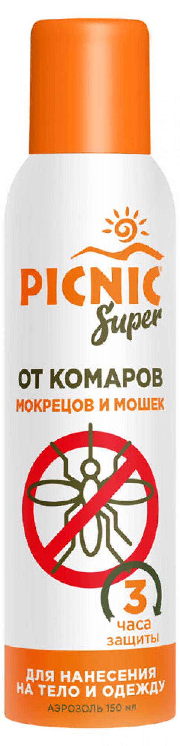 

Аэрозоль от комаров мошек Picnic Super, 150 мл