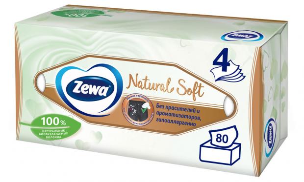 

Салфетки бумажные Zewa Natural Soft косметические 4 слоя, 80 шт