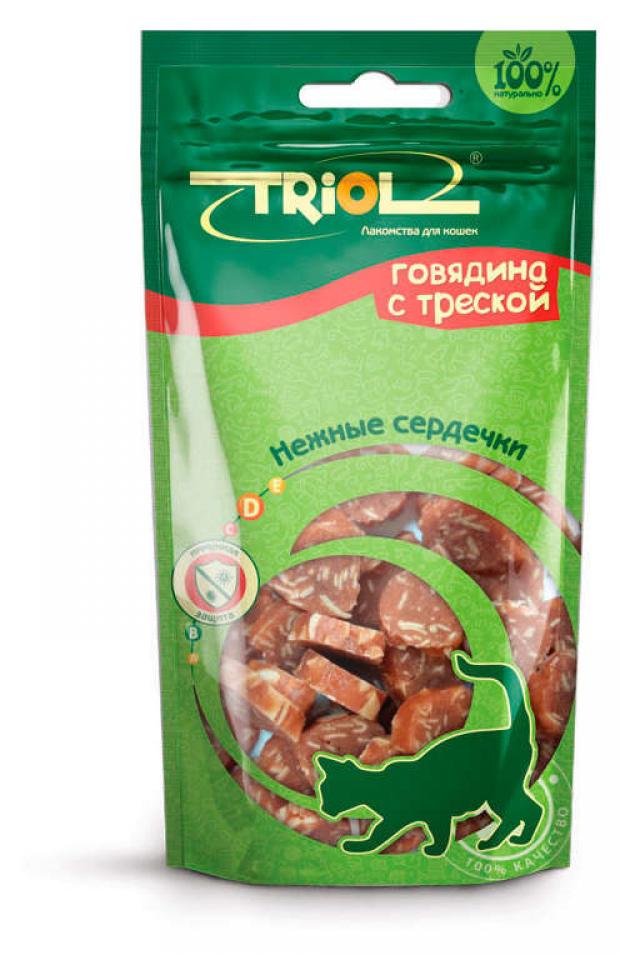 фото Лакомство для кошек triol нежные сердечки из говядины с треской, 40 г