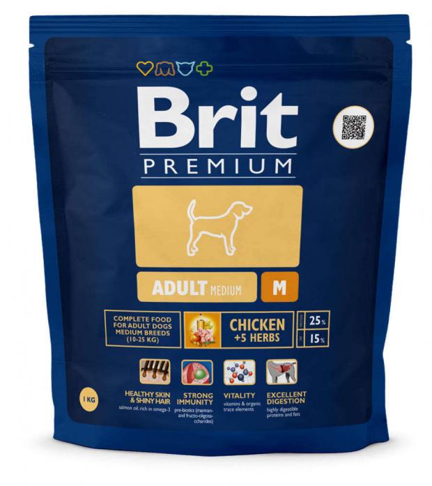 Сухой корм для взрослых собак средних пород Brit Premium Adult M курица 1 кг 278₽