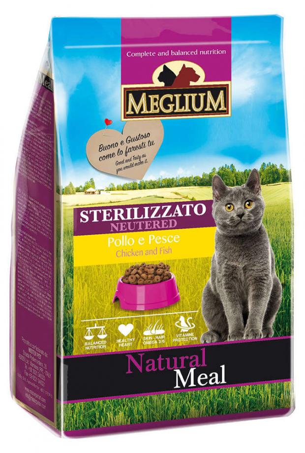 Фото - Сухой корм для стерилизованных кошек MEGLIUM Adult с курицей и рыбой, 1,5 кг meglium сухой корм meglium adult для взрослых кошек с чувствительным пищеварением с рыбой 1 5 кг
