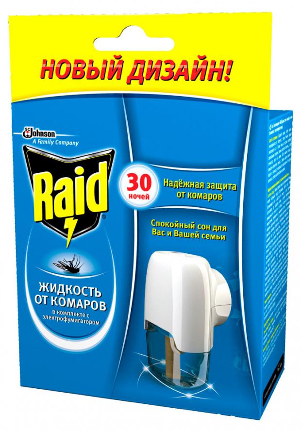 

Электрофумигатор и жидкость от комаров Raid 30 ночей
