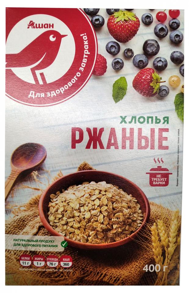 Хлопья АШАН ржаные быстрого приготовления 400 г 41₽