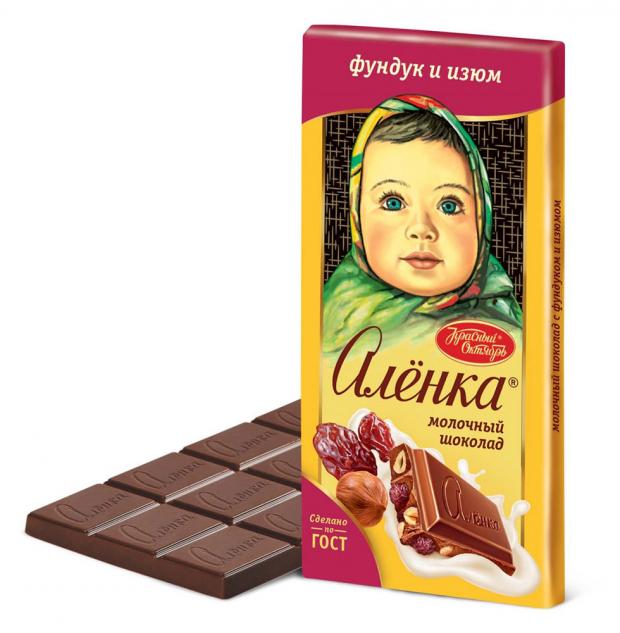 Шоколад молочный Алёнка с фундуком и изюмом 90 г 50₽