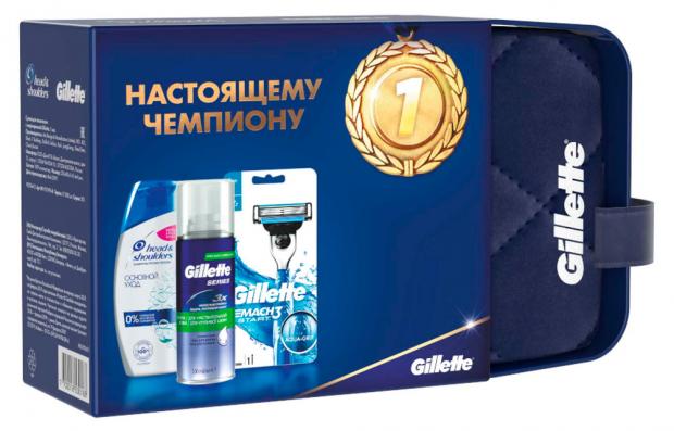 

Подарочный набор в косметичке Бритва Gillette Масh3 Start + Пена Gillette Series для чувствительной кожи, 100 мл + Шампунь для волос Head&Shoulders Основной уход, 90 мл