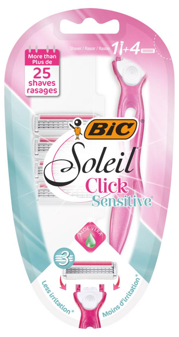 

Бритва женская Bic Soleil Click Sensitive c четырьмя сменными кассетами