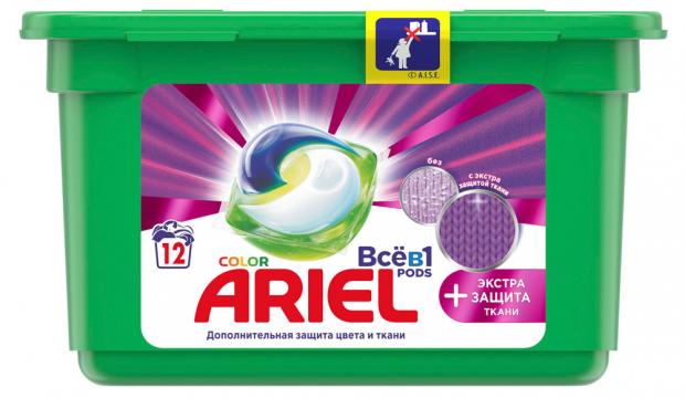 

Капсулы для стирки Ariel PODs Всё в 1 + Экстра защита ткани, 12 шт