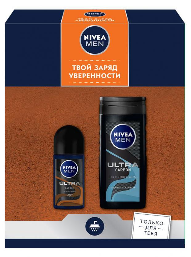 

Подарочный набор Дезодорант-антиперспирант шариковый Nivea Men Ультра Карбон, 50 мл + Гель для душа Nivea Men, 250 мл