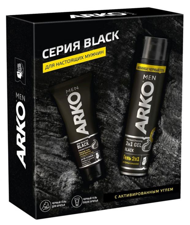 Подарочный набор Гель для бритья Arko Black, 200 мл +  Гель после бритья Arko Black, 100 мл