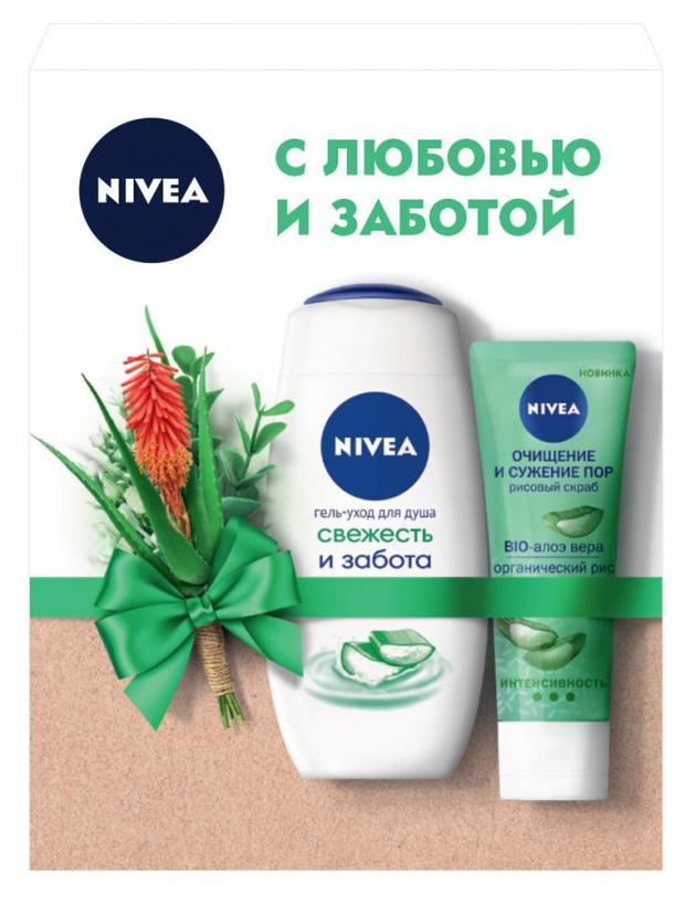 Подарочный набор Гель для душа Nivea Свежесть и забота с алоэ вера, 250 мл + Скраб для лица Nivea Рисовый, 75 мл