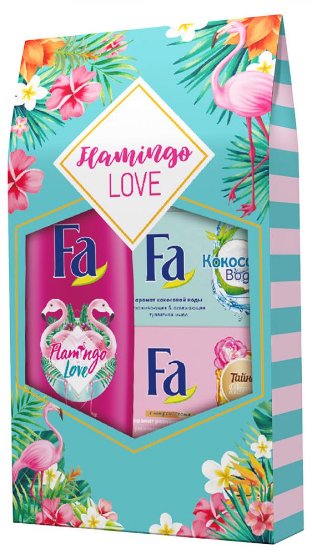 

Подарочный набор Гель для душа Fa Flamingo Love, 250 мл + Мыло туалетное Fa Кокосовая вода, 90 г + Мыло туалетное Fa Тайна масел, 90 г