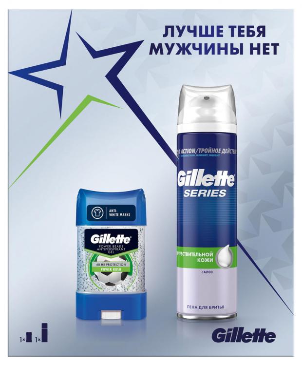 Подарочный набор мужской Пена для бритья Gillette Series, 250 мл + Дезодорант-антиперспирант гелевый Gillette Power Rush, 75 мл