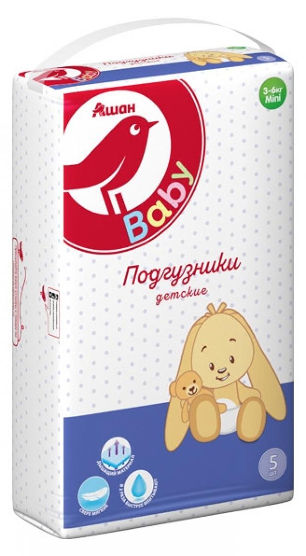 

Подгузники АШАН mini 2 размер 3-6 кг, 5 шт