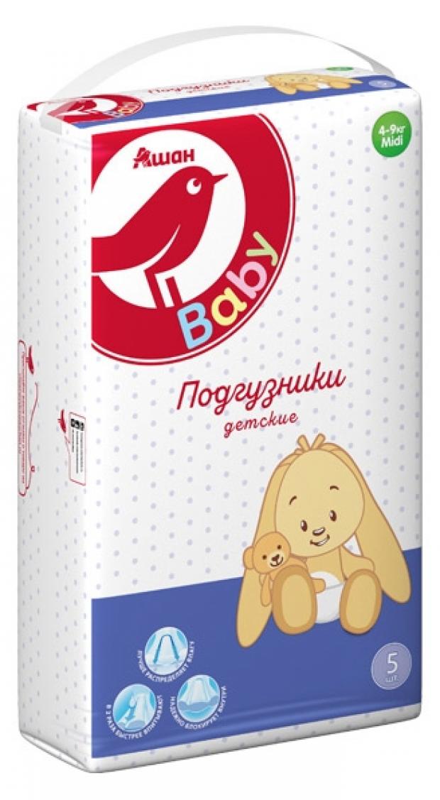 

Подгузники АШАН midi 3 размер 4-9 кг, 5 шт