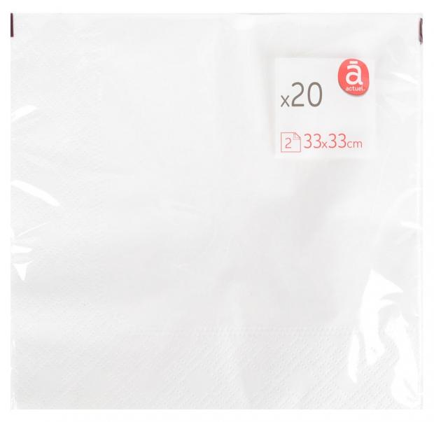 

Салфетки бумажные 2-слойные Actuel белые 33х33 см, 20 шт