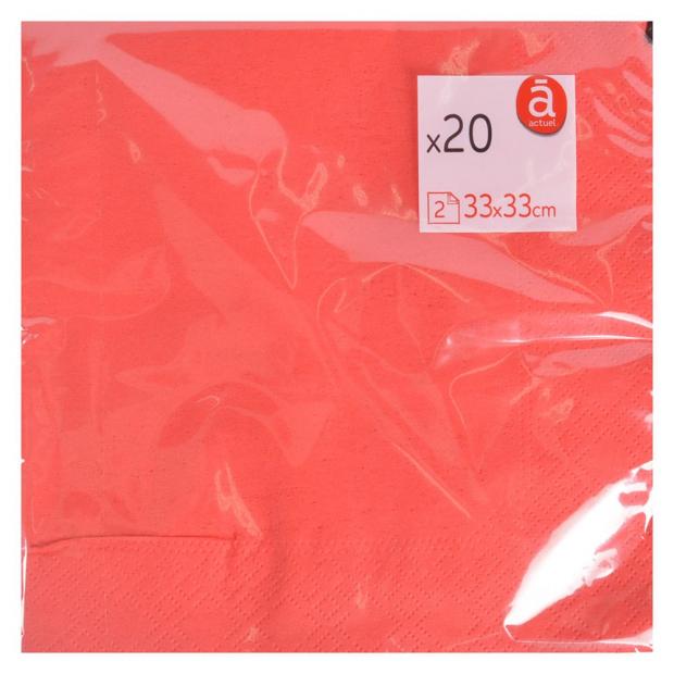 

Салфетки бумажные 2-слойные Actuel красные 33х33 см, 20 шт