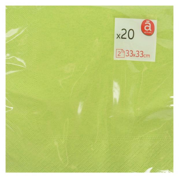 

Салфетки бумажные 2-слойные Actuel зеленые 33х33 см, 20 шт