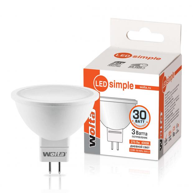 

Лампа WOLTA LED 25SMR16-220-3GU5,3-S