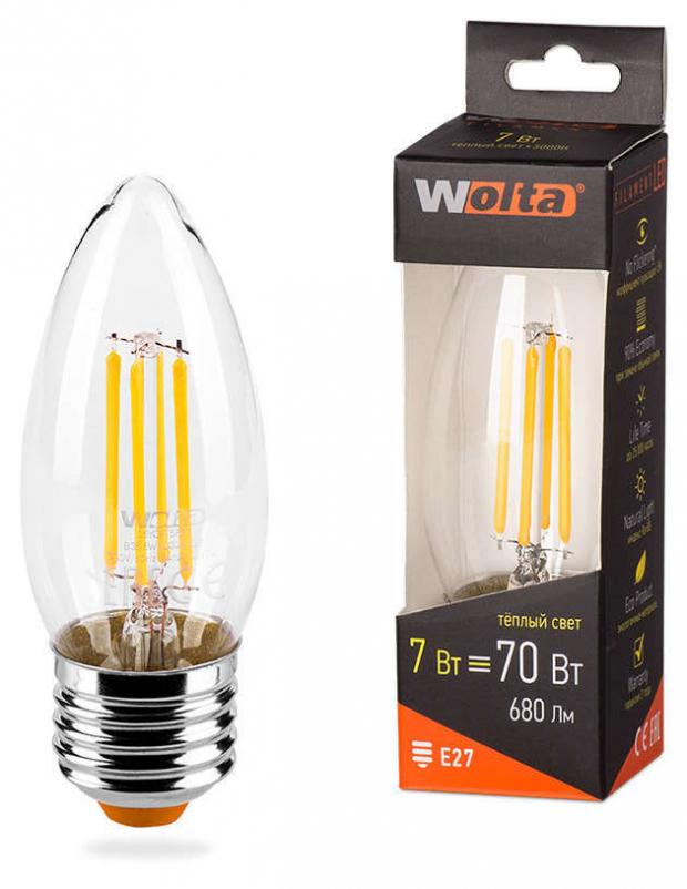 

Лампа светодиодная WOLTA Filament 7-70W E27 СВ FLM теплый свет