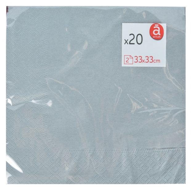 

Салфетки бумажные 2-слойные Actuel серые 33х33 см, 20 шт