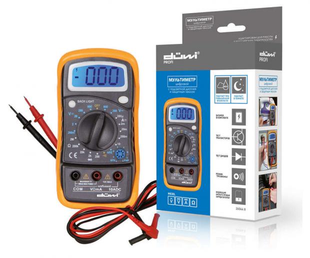 Мультиметр цифровой duwi M830L с подсветкой дисплея и защитным чехлом 687₽