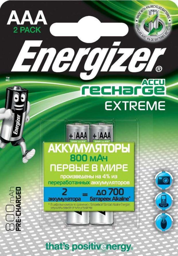 

Батарейка аккумуляторная Energizer Extreme 800 мАч типоразмер AAA, 2 шт