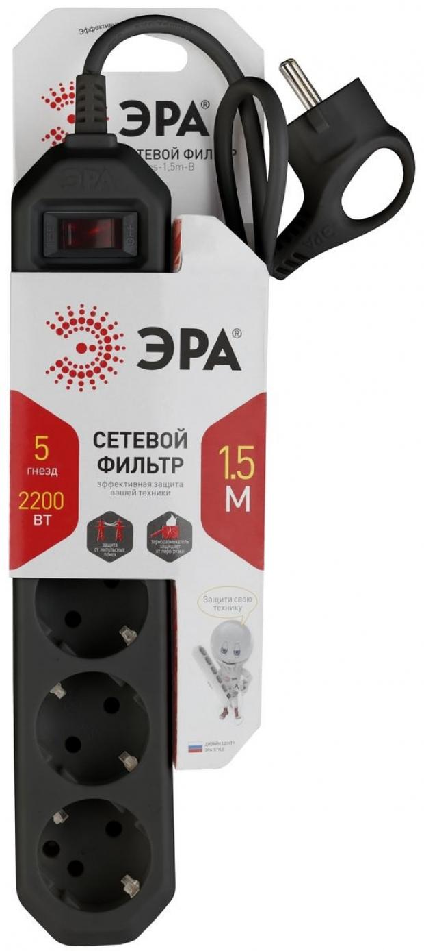 Сетевой фильтр Эра заземлением выключателем 3x075 мм2 5 гнезд 15 м 335₽